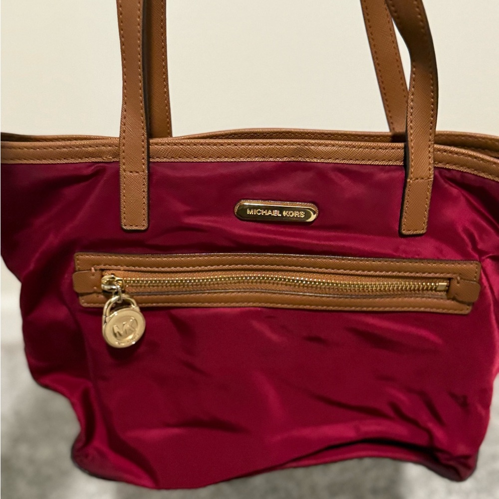 Michael Kors Kempton Nylon Maroon and Tan Women's Bag